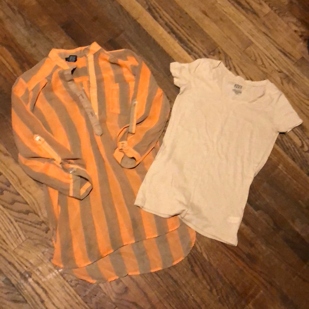 Blouse 3/4 sleeve peach and beige S top beige L